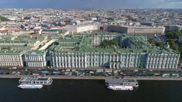 Flight Neva River Hermitage Winter Palace Admiralty City Center Petersburg — Stock Video