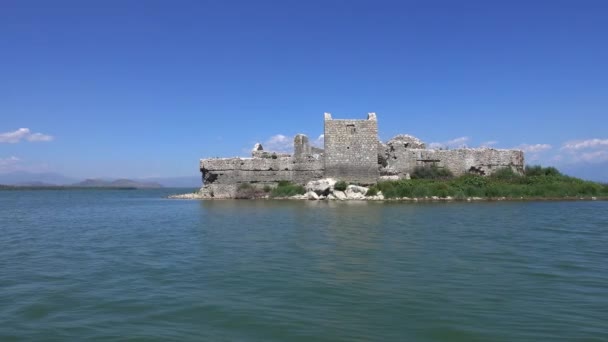 Ruïnes Van Het Oude Turkse Fort Grmozur Skadarmeer Montenegro — Stockvideo