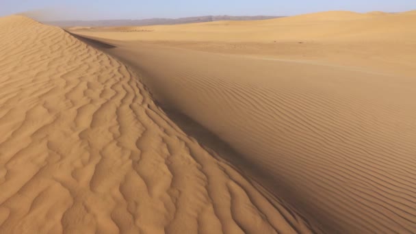 Sand Som Blåser Över Sanddyner Vind Saharaöknen — Stockvideo