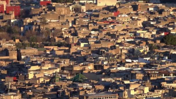 Panorama Vista Antiga Medina Fes Pôr Sol Marrocos Fes Bali — Vídeo de Stock