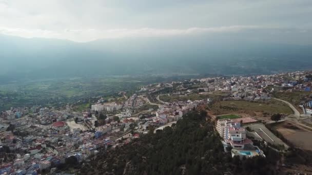 Letecký Pohled Slavné Medina Modré Staré Město Chefchaouen Maroko Náklon — Stock video