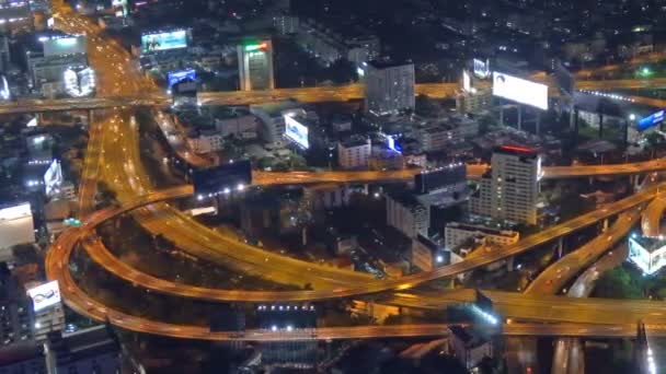 Vista Aérea Carreteras Iluminadas Ciudad Bangkok Por Noche Tailandia Timelapse — Vídeos de Stock