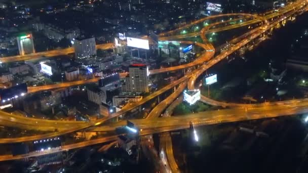 Flygfoto Belysta Vägar Bangkok Stad Natten Thailand Timelapse — Stockvideo