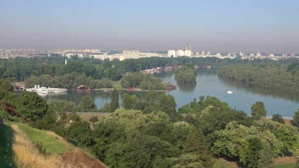 View Belgrade Fortress Kalemegdan Park Sava Danube Rivers City Belgrade — Stock Video