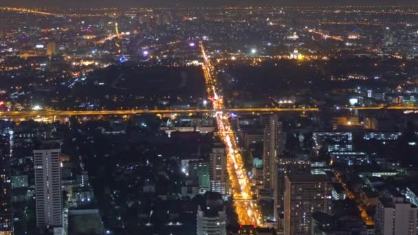 Вид Воздуха Освещенный Город Бангкок Ночью Таиланд Timelapse — стоковое видео