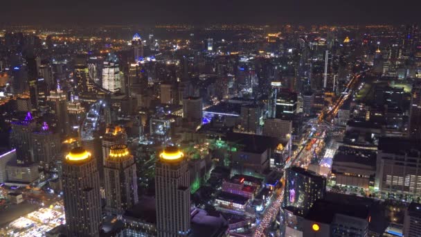 Luchtfoto Verlichte Bangkok Stad Nachts Thailand — Stockvideo