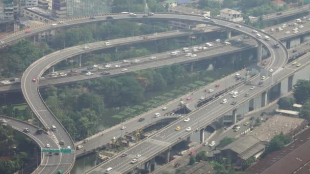 Aerial View Traffic Junction Cross Road Car Transport Bangkok — Stock Video