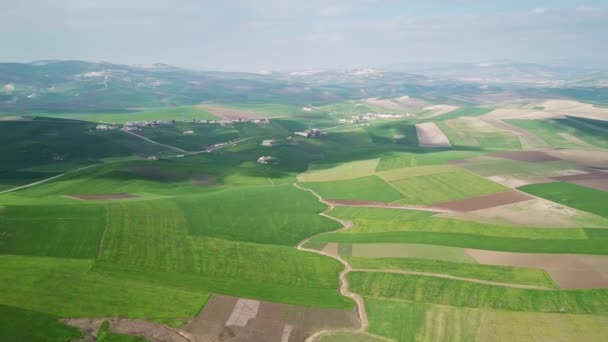 Paisagem Aérea Com Campos Agrícolas Montanhosos Marrocos África Panorama — Vídeo de Stock