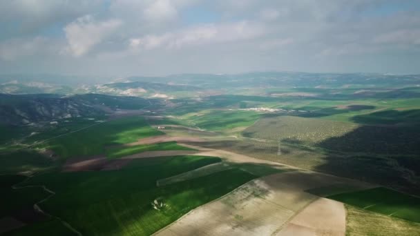 Paisaje Aéreo Con Campos Agrícolas Montañosos Marruecos África — Vídeos de Stock
