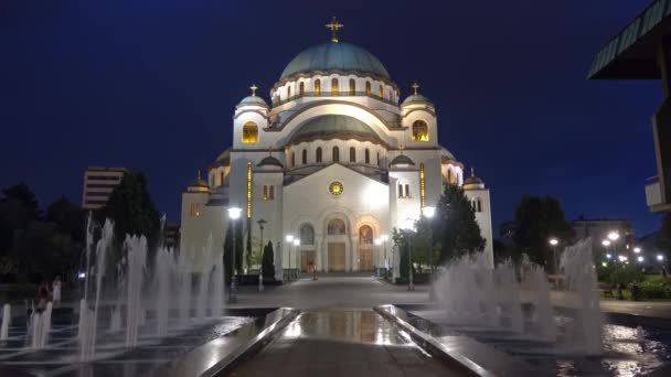 Katedralen Saint Sava Natten Belgrad Serbien — Stockvideo