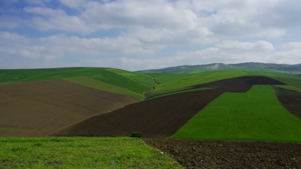 Beatiful Landscape Agriculture Fields Hills Morocco Africa Zoom Timelapse — Stock Video