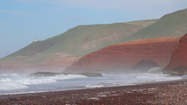 Natuurlijke Boog Legzira Strand Atlantische Kust Marokko Afrika — Stockvideo