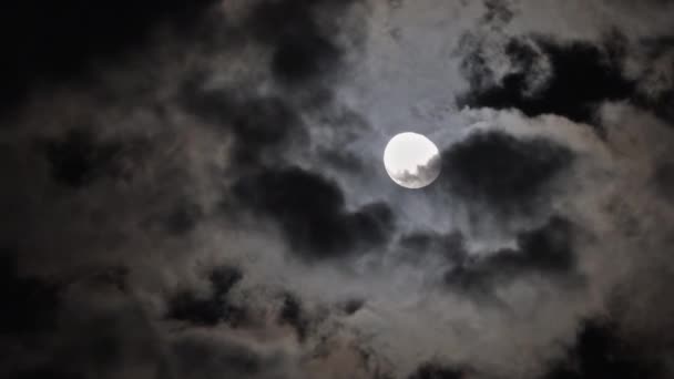 Fullmåne rör sig i moln — Stockvideo