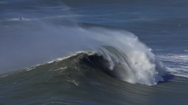 Large wave rolling on surface of stormy ocean — Stock Video