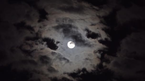 Luna llena moviéndose entre nubes — Vídeos de Stock