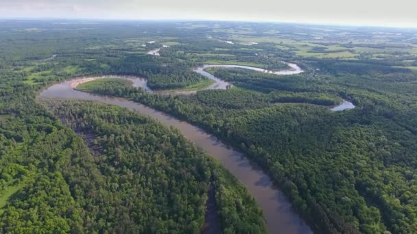 Paisagem aérea com pequeno rio sinuoso — Vídeo de Stock