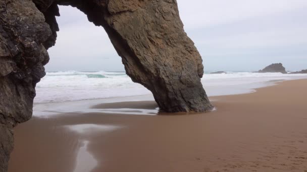 Praia da Adraga sandy beach in Portugal — Stock Video