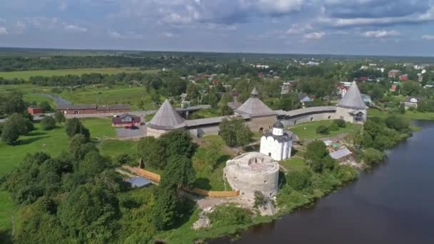 Flyg Runt Staraya Ladoga Fästning Volkhov River Ryssland — Stockvideo