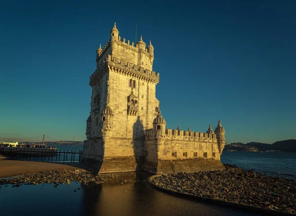 Torre Belém Rio Tejo Pôr Sol Lisboa Portugal — Fotografia de Stock