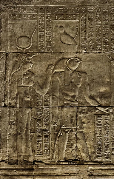 Hieroglyfiska Sniderier Ytterväggarna Ett Antikt Egyptiskt Tempel — Stockfoto