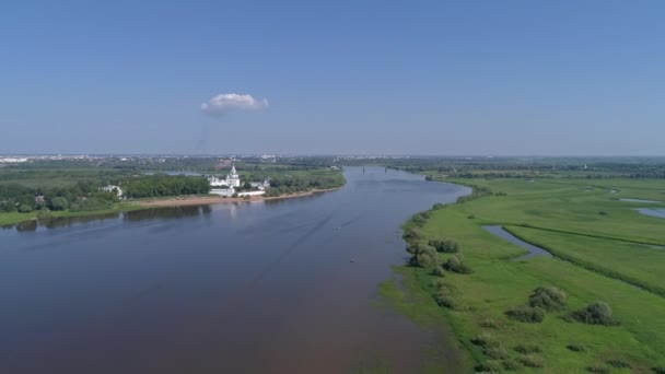 Aerial View George Yuriev Orthodox Male Monastery Veliky Novgorod Russia — Stock Video