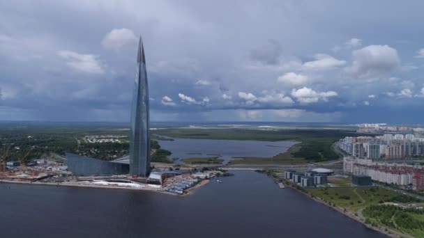 Aerial View Skyscraper Lakhta Center Petersburg Russia — Stock Video
