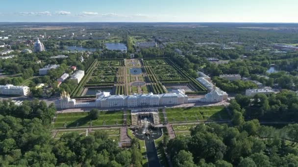 Aerial View Petrodvorets Palace Peterhof Park Suburb Petersburg Russia — Stock Video