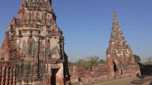 Αρχαίος Ναός Wat Chaiwatthanaram Στην Ayuthaya Ταϊλάνδη Πανοραμική Θέα — Αρχείο Βίντεο