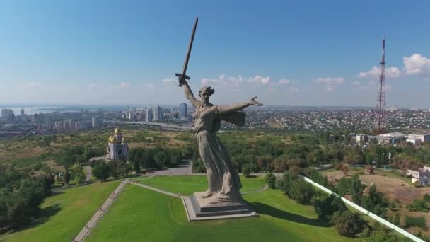 Luftaufnahme Des Denkmals Vaterland Ruft Mamajew Kurgan Gedenkkomplex Wolgograd Russland — Stockvideo