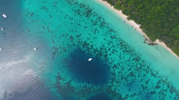 Vista Superior Vídeo Aéreo Belleza Paisaje Natural Con Playa Corales — Vídeo de stock