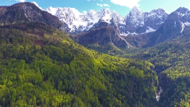 Vista Aérea Las Montañas Parque Nacional Triglav Eslovenia Primavera — Vídeo de stock