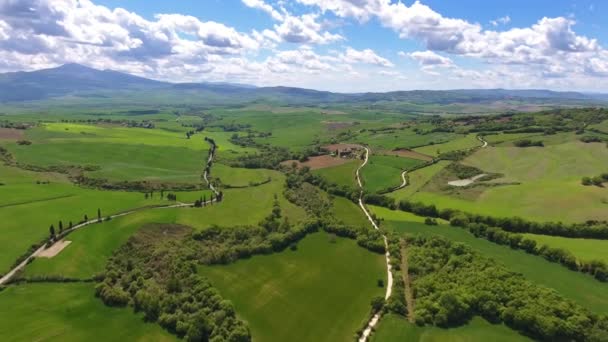 Toscane Luchtlandschap Van Landbouwgrond Heuvelland Italië Europa — Stockvideo
