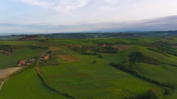 Toszkána Légi Napfelkelte Termőföld Dombvidék Táj Olaszország Európa — Stock videók