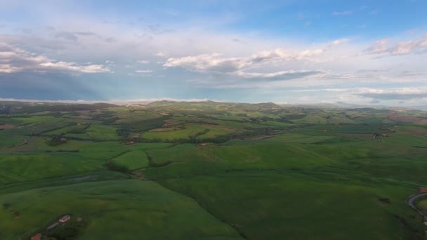 Τοσκάνη Εναέρια Τοπίο Της Υπαίθρου Λόφο Αγρόκτημα Βράδυ Ιταλία Ευρώπη — Αρχείο Βίντεο