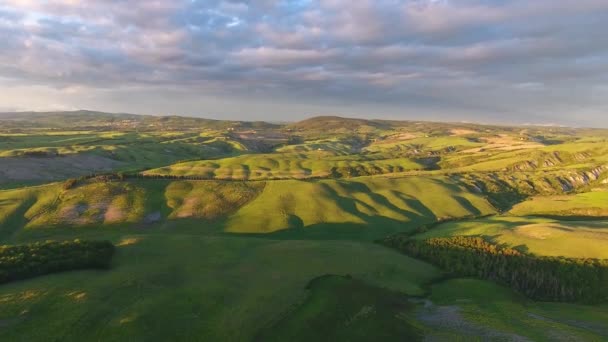 Paisagem Aérea Toscana Terras Agrícolas Colina País Noite Itália Europa — Vídeo de Stock