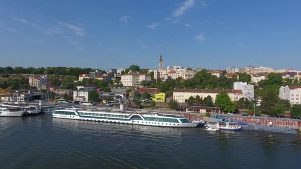 Aerial View Belgrade Cityscape Sava River Serbia Summer Evening — Stock Video