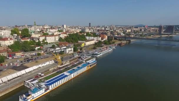 Veduta Aerea Del Paesaggio Urbano Belgrado Dal Fiume Sava Serbia — Video Stock