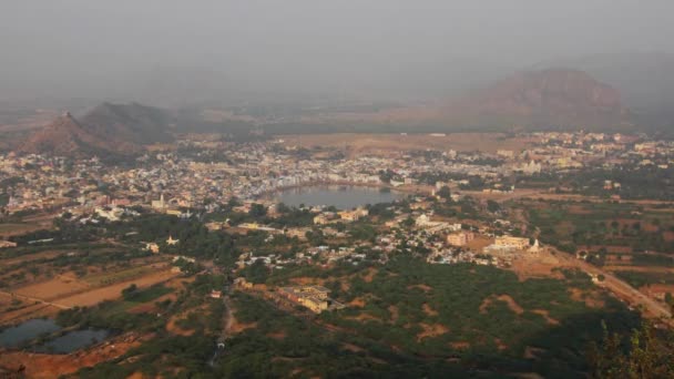 Vista Dalla Montagna Sul Lago Sacro Nella Città Pushkar Notte — Video Stock