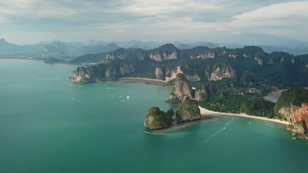Vue Panoramique Aérienne Lagon Tropical Turquoise Plage Pranang Entre Les — Video