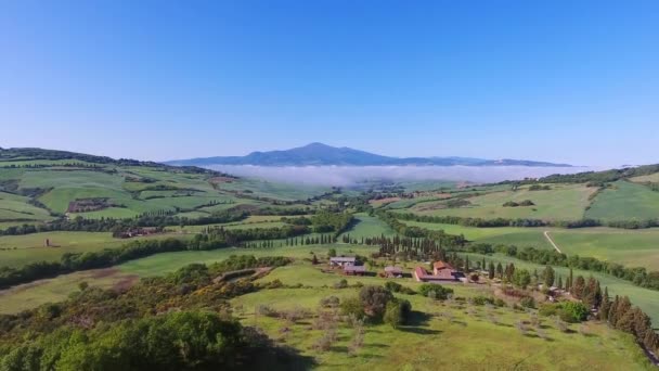 Tuscany Aerial Sunrise Farmland Hill Country Landscape Italy Europe — Stock Video