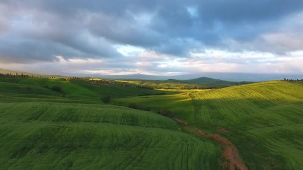 Toskánský Letecký Východ Slunce Zemědělská Půda Kopec Krajina Země Itálie — Stock video