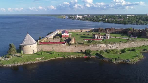 Légi Kilátás Erődítmény Oreshek Szigeten Neva Folyó Közelében Shlisselburg Város — Stock videók