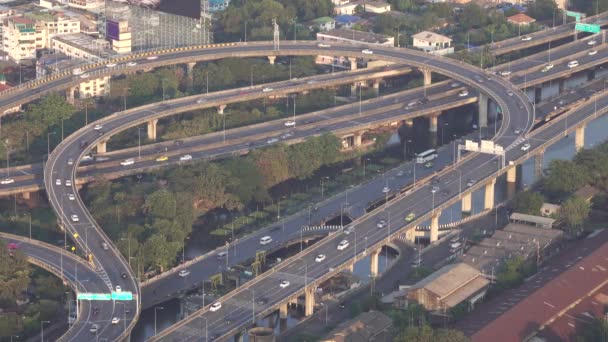Aerial View Traffic Junction Cross Road Car Transport Bangkok — Stock Video