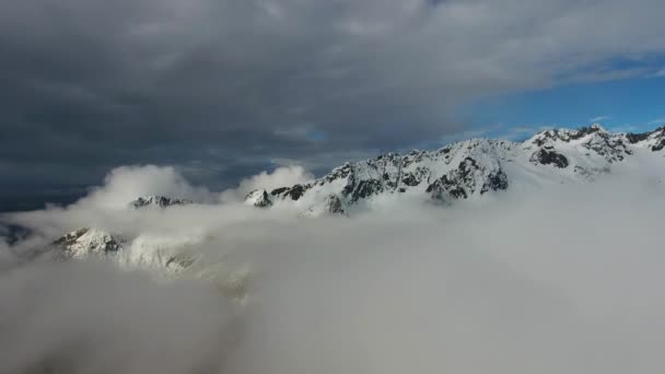 Panorama Snow Capped Mountains Clouds Aerial Landscape Adamello Brenta Italy — Stock Video