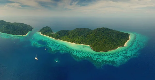 Vzdušné Top Panorama Pohled Krásu Krajiny Přírody Pláží Korály Mořem — Stock fotografie