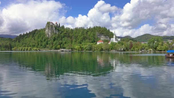 Bred Sjö Blejsko Jezero Landskap Slovenien Europa — Stockvideo