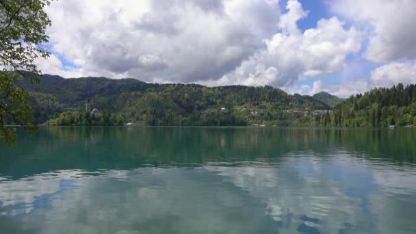 Bled Lake Blejsko Jezero Panorama Krajina Slovinsku Evropa — Stock video