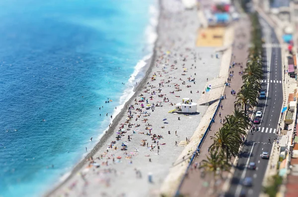 Aerial view of beach in City of Nice, Cote d'Azure, France — Stock Photo, Image