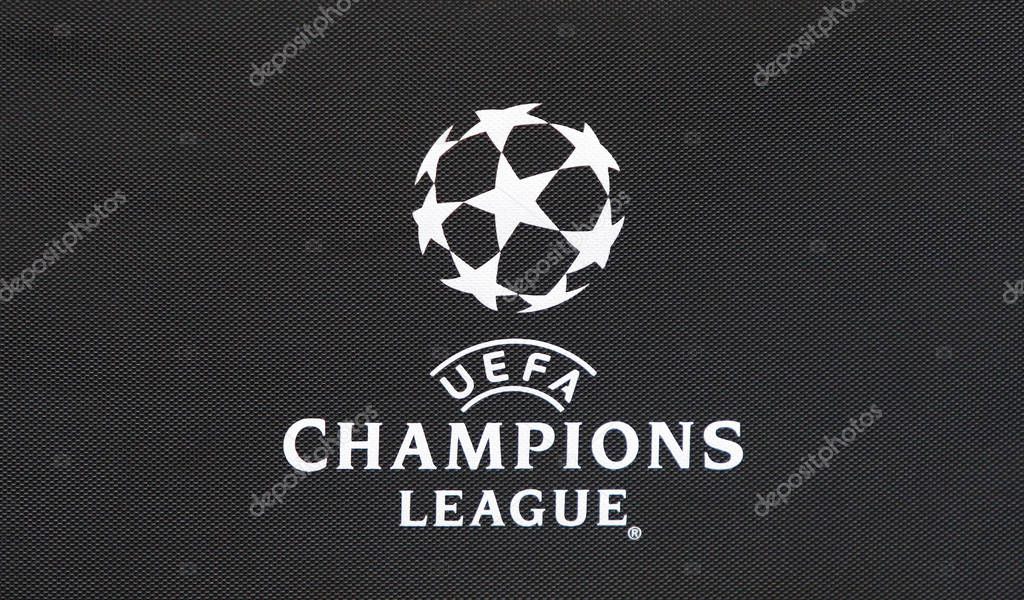 KYIV, UKRAINE - DECEMBER 6, 2016: Close-up UEFA Champions League logo on the black medicine bag during UEFA Champions League game FC Dynamo Kyiv vs Besiktas at NSC Olimpiyskyi stadium in Kyiv, Ukraine