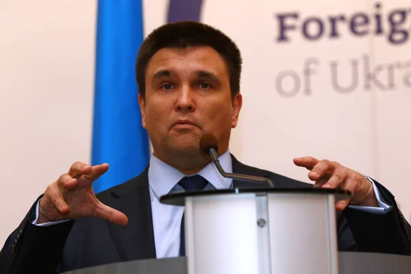 P.Klimkin, B.Johnson and W.Waszczykowski press conference in Kyiv — Stock Photo, Image